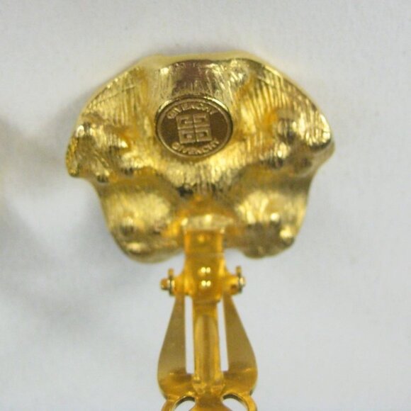 Vintage Givenchy Gold Tone Rhinestone Clip On Earrings Round Wavy Design - Picture 6 of 9